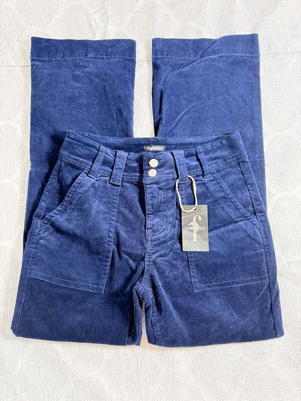 Flamingals Corduroy Pants Navy Blue Wide Leg